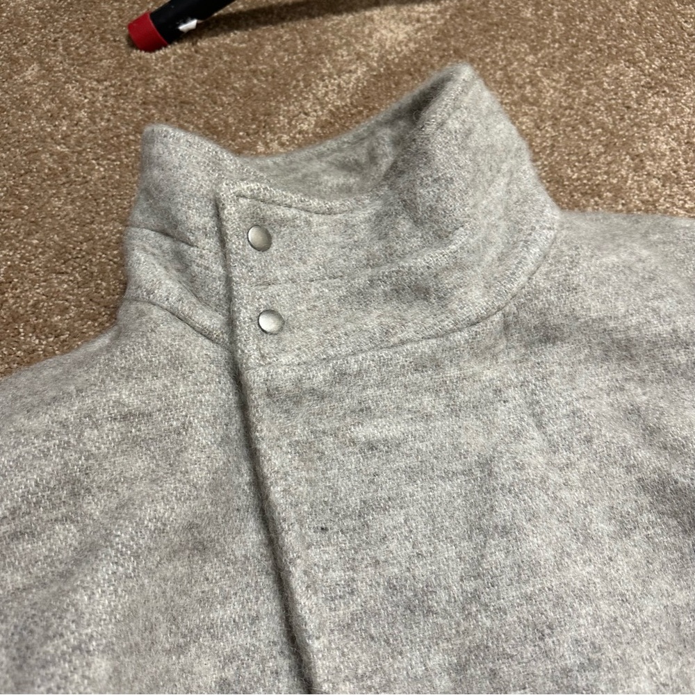 Wool Coat Alafoss of Iceland Icewool Gray Funnel Neck Mid Length Vtg Size Large - Picture 10 of 16